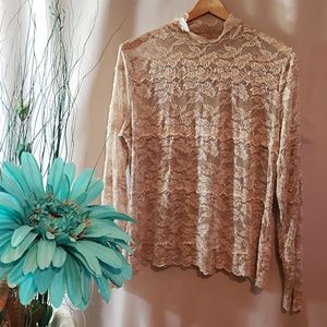 Apt. 9 Cream Lace Sheer Romantic Turtleneck